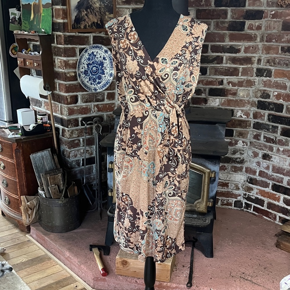 Merona Paisley Midi Dress in Brown and Cream